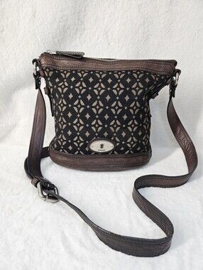 Fossil Maddox Leather Canvas Bucket Shoulder Bag